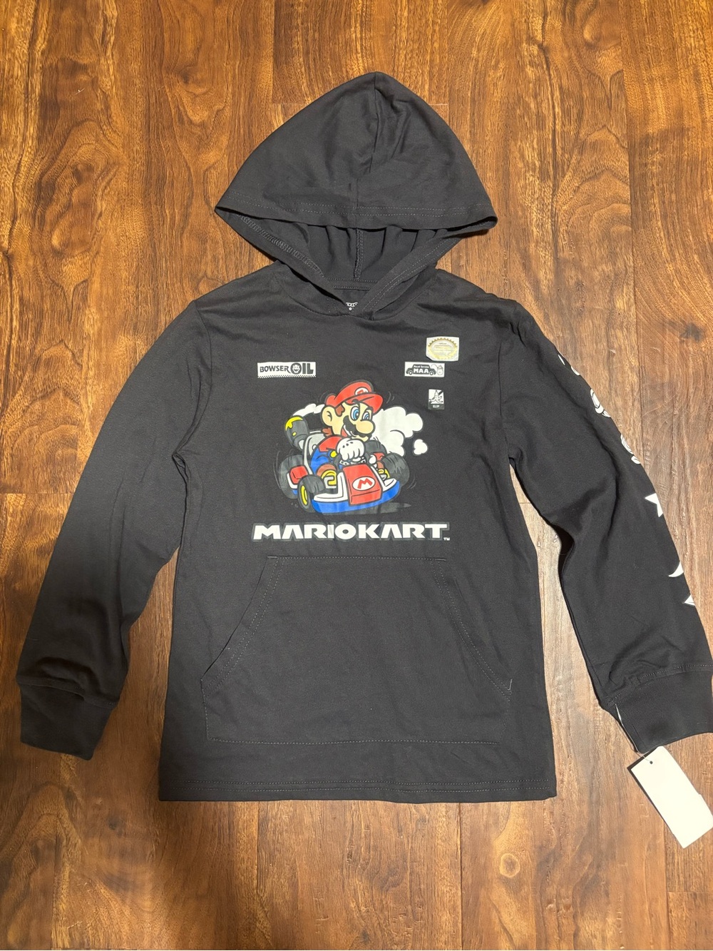 Hybrid Apparel Boys’ Nintendo Mario Kart Hooded Long Sleeve Shirt - Black XS